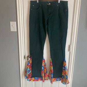 KUT‎ from the Kloth Diana Skinny Jeans Women's 14 Dark Green Floral Bell Bottoms